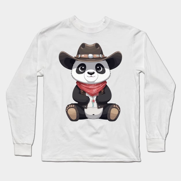 Cute Kawaii Cowboy Panda Long Sleeve T-Shirt by Rishirt